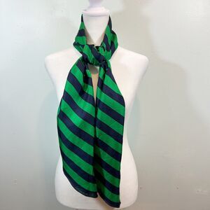 Lauren Ralph Lauren Green Poin Stripe 100% Silk Scarf 59"x11" Preppy Old Money